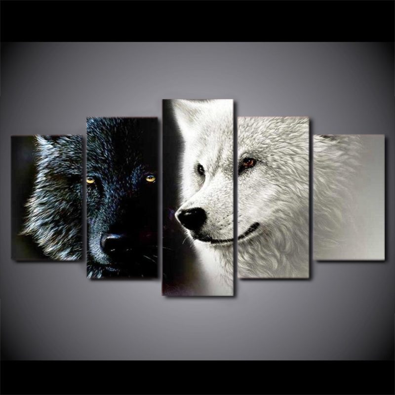 Tableau couple de loups noir et blanc Tableau Loup Tableau Animaux format: Horizontal