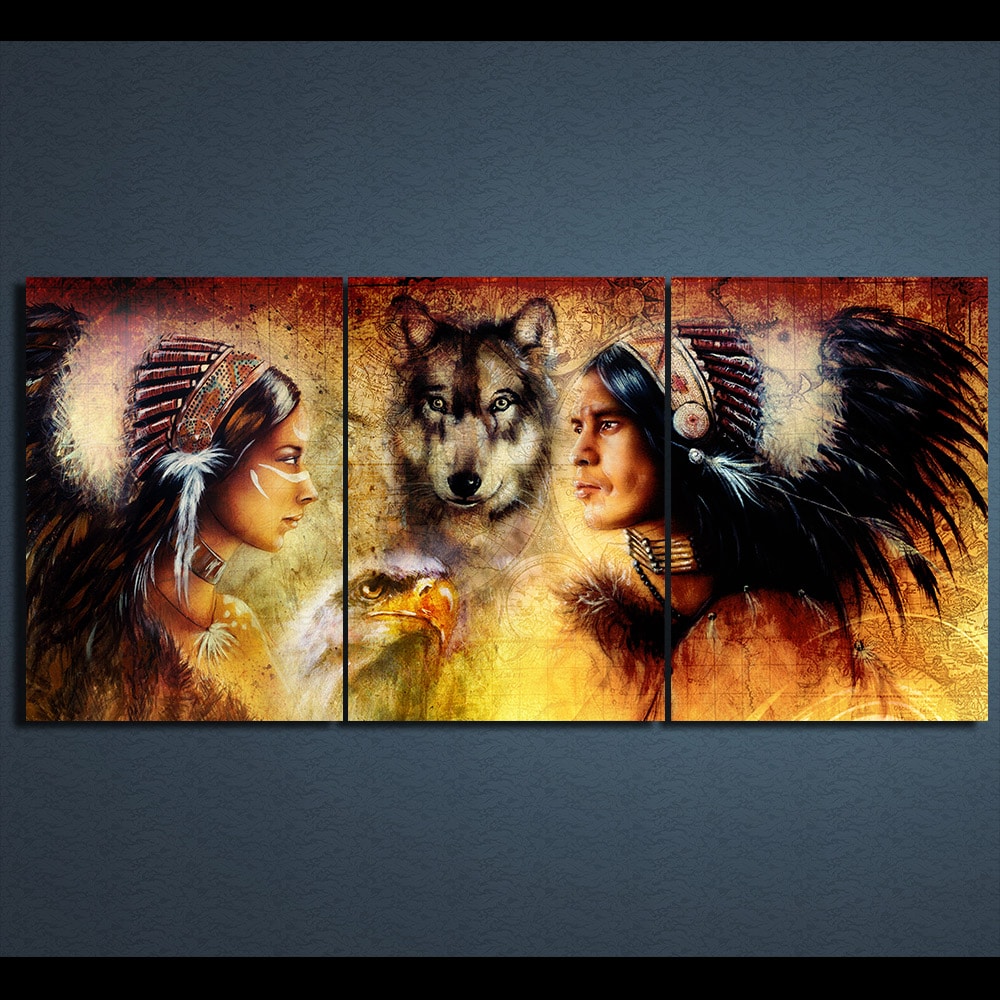 Tableau Amérindiens et animaux totem