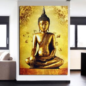 Tableau Bouddha assis doré