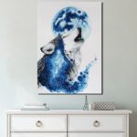 Tableau loup et pleine lune cosmique