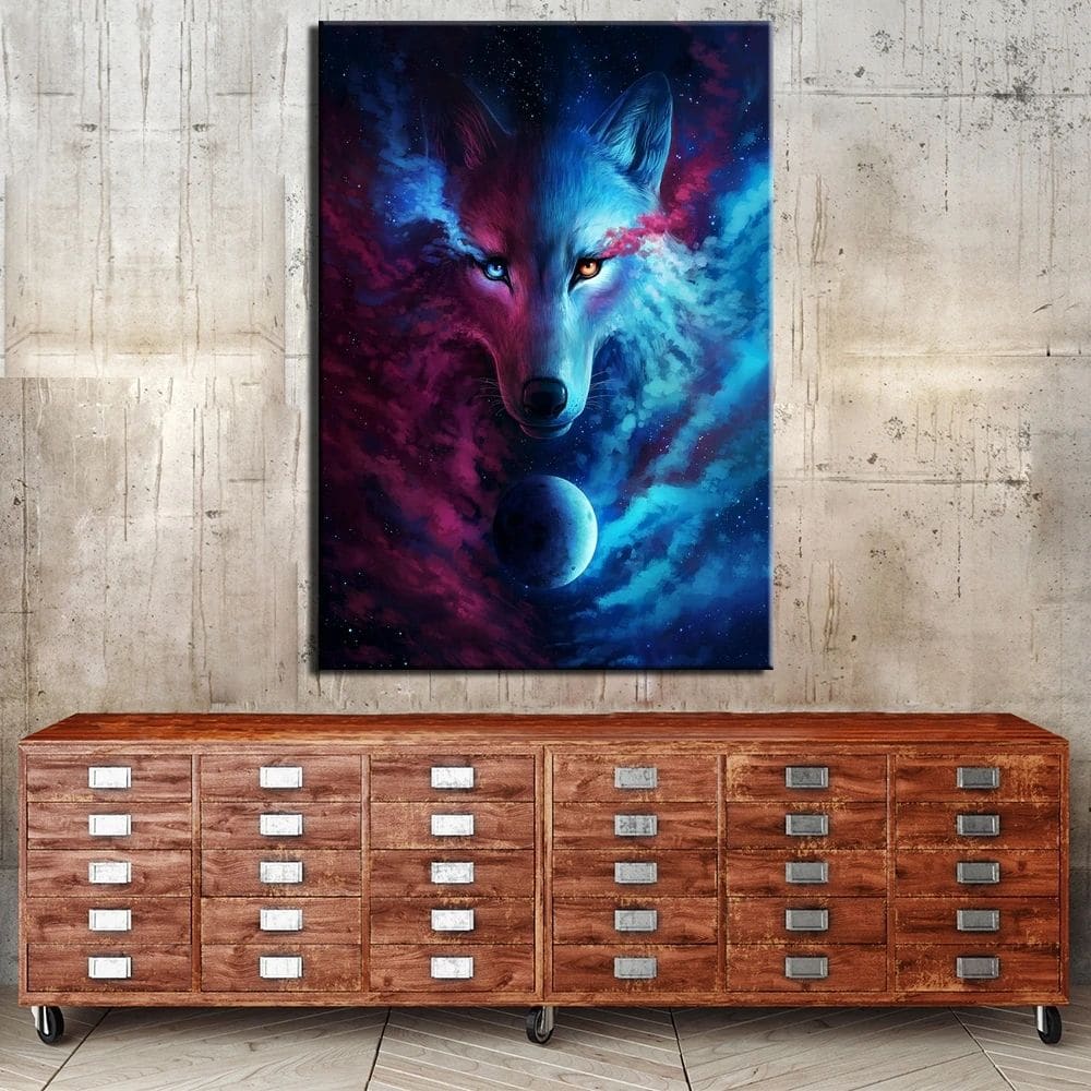 Tableau loup pleine lune Yin Yang Tableau Animaux Tableau Loup Tableau loup pleine lune Yin Yang Tableau Animaux Tableau Loup