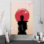 Tableau silhouette de samouraï au soleil levant