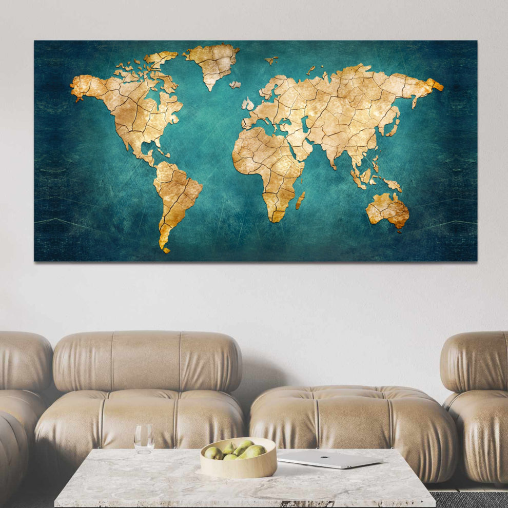 Tableau Carte du monde Vintage bleue